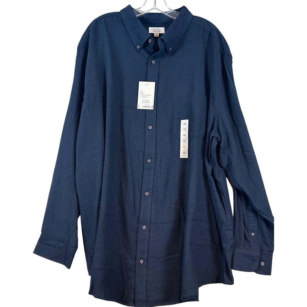 NWT Croft & Barrow Mens 3XB Navy Houndstooth Extra Soft Cotton Button Down Shirt